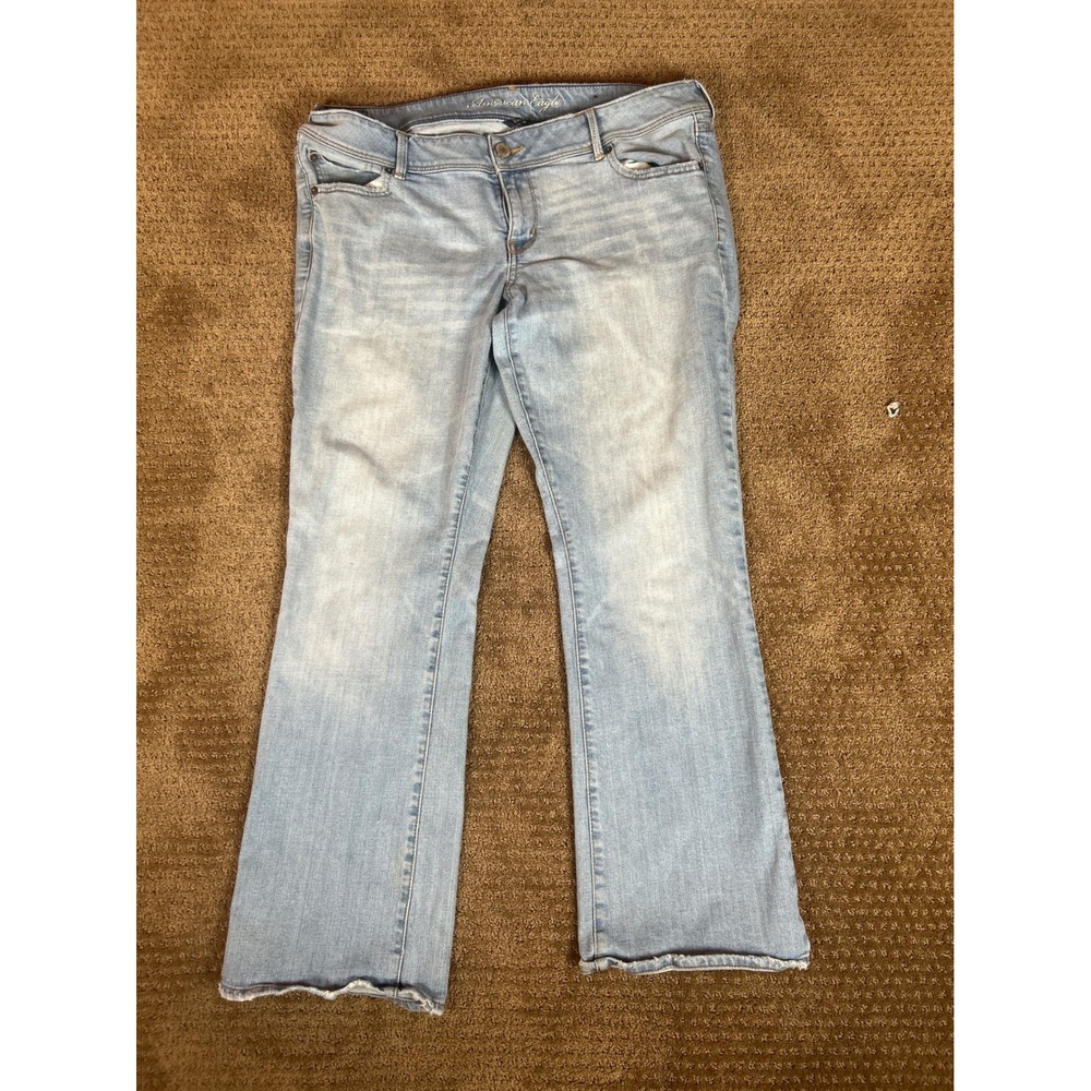 American Eagle Slim Boot Jeans Womens 18 Blue Good Stretch Denim Distressed